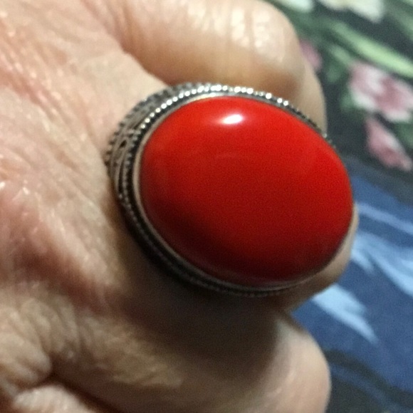 925Silver Red Jade, Semi Precious Large Stone Ring/ Size 8/NWOT - Picture 5 of 7